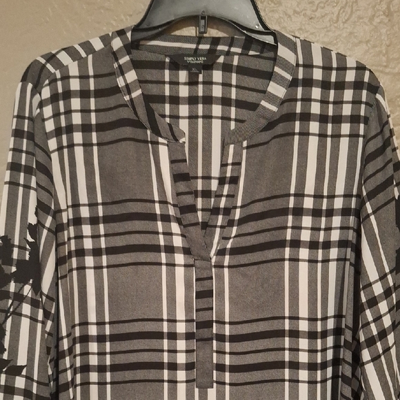 Simply Vera Vera Wang Checkered Top in Black and White Size XL - Picture 3 of 5